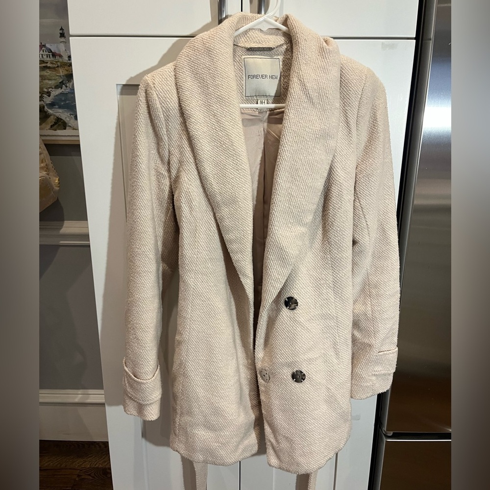 Cream forever new coat with tie waist, AU 8 (US 0-4)